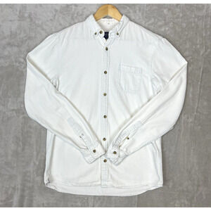 Pull & Bear Mens Small Slim Fit Icy White Cotton Denim Shirt Preppy Geek